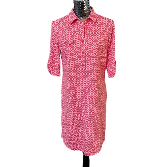 J McLaughlin Lawrence Dress Catalina Cloth Pink Honeycomb Polo Preppy Women MED - Picture 1 of 13